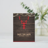 Rustikale Karierte Hirschantler und -leuchten Save Ankündigungspostkarte (Stehend Vorderseite)