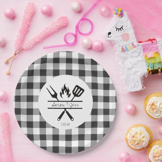 Rustikale Karierte Hochzeitsfeier Probe Papierplat Pappteller (Party)