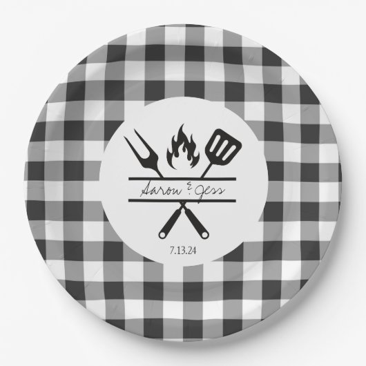 Rustikale Karierte Hochzeitsfeier Probe Papierplat Pappteller (Vorderseite)