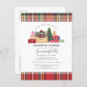 Rustikale Karierte Lieblings-Dinge Weihnachtsfeier Einladungspostkarte