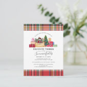 Rustikale Karierte Lieblings-Dinge Weihnachtsfeier Einladungspostkarte (Stehend Vorderseite)