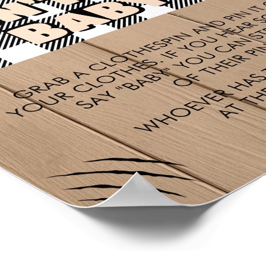 Rustikale Karierte Lumberjack Babydusche Say Baby Poster (Ecke)