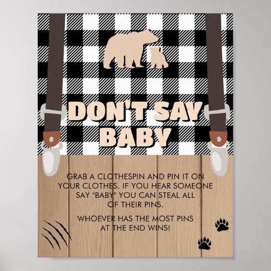 Rustikale Karierte Lumberjack Babydusche Say Baby Poster (Vorne)