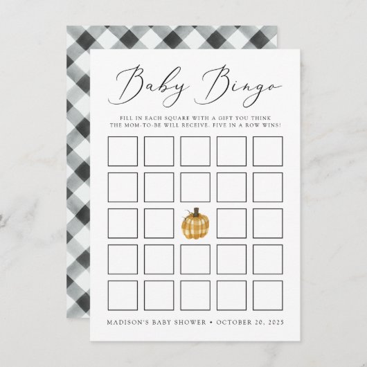 Rustikale Karierte Pumpkin Baby Dusche Bingo Card (Vorne/Hinten)