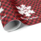 Rustikale karierte Schwarz-Muster festliche Schnee Geschenkpapier (Rolleneckpunkt)