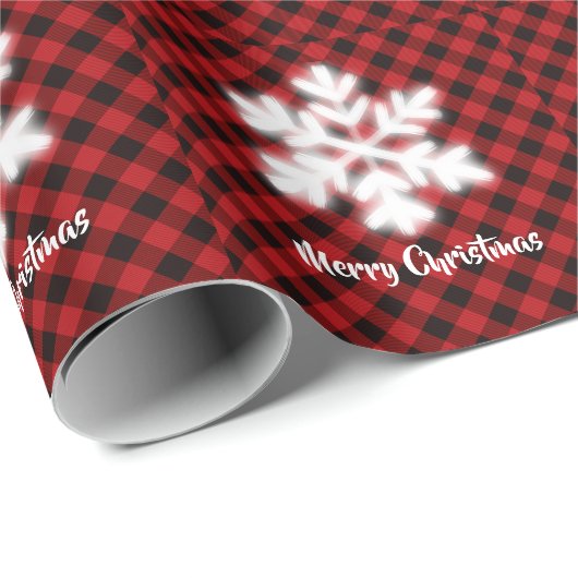 Rustikale karierte Schwarz-Muster festliche Schnee Geschenkpapier (Rolleneckpunkt)