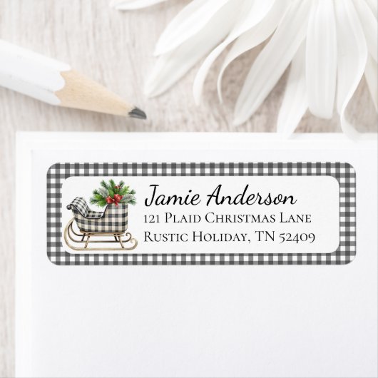 Rustikale Karierte Sleigh Weihnachten Rücksendeadr (Insitu)