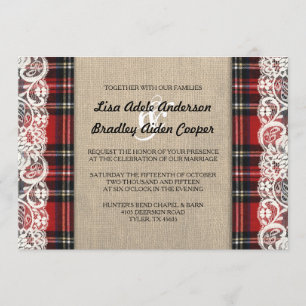 Rustikale karierte Spitze-Land-Hochzeits-Einladung Einladung