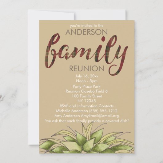 Rustikale Karierte und Leaf Country Family Wieders Einladung (Vorderseite)