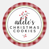 Rustikale Karierte Weihnachten Personalisiert Runder Aufkleber (Vorderseite)