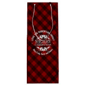 Rustikale karierte Weihnachtsfamilie Geschenktüte Für Weinflaschen (Rückseite)