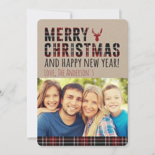 Rustikale Karierte Weihnachtskarte Feiertagskarte (Vorderseite)