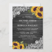 Rustikale Karkohle, graue Holzspitze Sonnenblumenh Einladung (Vorderseite)