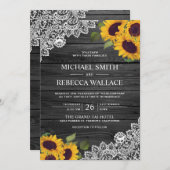 Rustikale Karkohle, graue Holzspitze Sonnenblumenh Einladung (Vorne/Hinten)