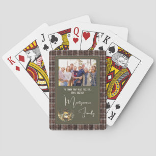 Rustikale Karo Elegante Schrift Familienfoto Name Spielkarten