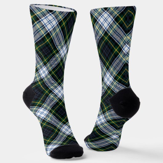 Rustikale Karo Gordon Tartan Grün Weiß Muster Socken (Gewinkelt)