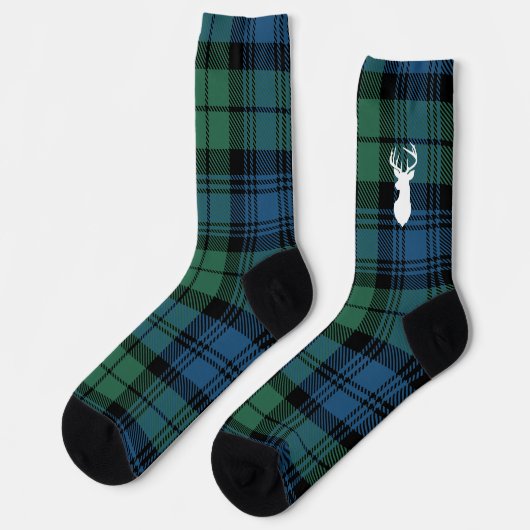 Rustikale Karo Grün Blau Geweih Campbell Tartan Socken (Linkes Detail)