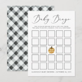 Rustikale Karo-Kürbis-Baby-Shower-Bingo-Karte