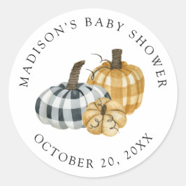 Rustikale Karo-Kürbisse Baby Shower Runder Aufkleber