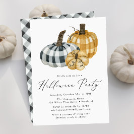Rustikale Karo-Kürbisse Halloween-Party Einladung