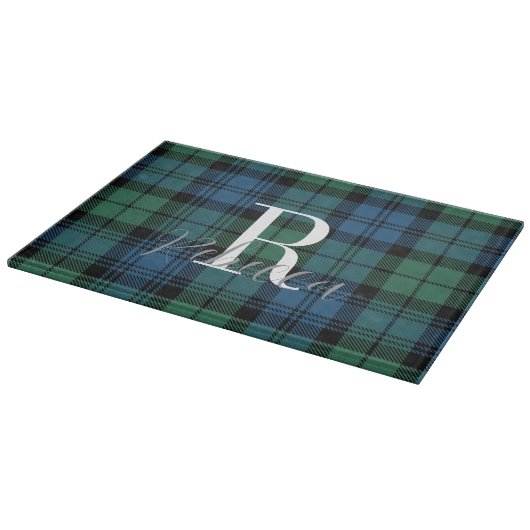 Rustikale Karo-Monogramm Grün Campbell Tartan Schneidebrett (Ecke)