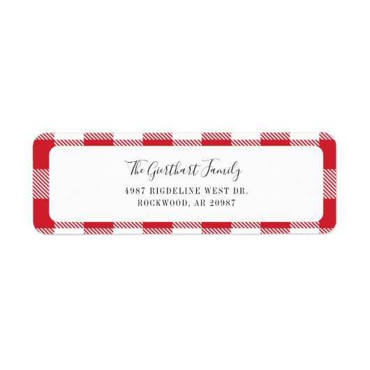 Rustikale Karo Rot-Weiß-Gingham-Rücksendeadresse (Vorne)