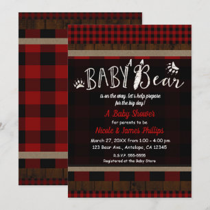 Rustikale Karo Roter Babybär Baby Shower Unisex Einladung