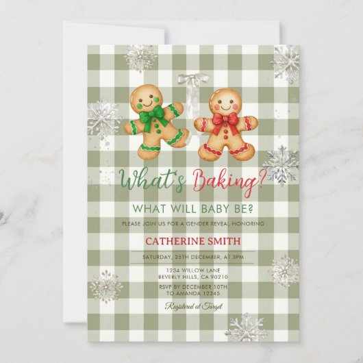 Rustikale Karo-Weihnachtsplätzchen-Schneebaby-Part Einladung (Vorderseite)