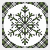 Rustikale Karos aus weißem grünem Tartan Schneeflo Quadratischer Aufkleber (Vorderseite)
