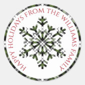 Rustikale Karos aus weißem grünem Tartan Schneeflo Runder Aufkleber (Vorderseite)