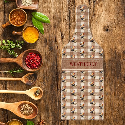 Rustikale Karos Hühnermonogramm | Name Schneidebrett