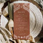 Rustikale Karte Terracotta Mexico<br><div class="desc">Mit dieser Terracotta-Menükarte,  die ein rustikales mexikanisches Pikado-Design bietet,  können Sie Ihren einzigartigen Hochzeitsstil bewundern. Ideal für Paare,  die an ihren Empfang-Tischen warme,  erdige Farbtöne und traditionellen Charme genießen möchten. Weitere Informationen finden Sie in unserer Sammlung rustikaler Hochzeiten in Urlaubsort</div>