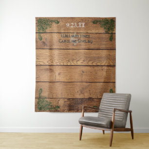 Rustikale keltische Claddagh Wood Green Wedding Hi Wandteppich