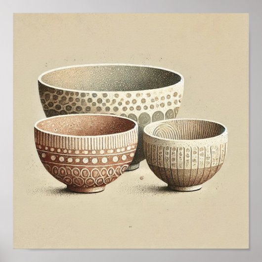 Rustikale Keramik Bowls mit Boho Patterns Poster (Vorne)