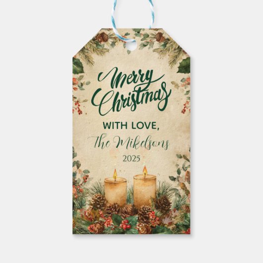 Rustikale Kerze Pinecone Weihnachten Geschenkanhänger (Rückseite)