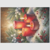 Rustikale Kerzen Stechpalmen-Weihnachts-Tissue-Pap Seidenpapier (Vorderseite)