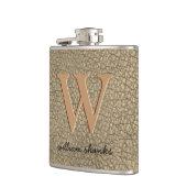 Rustikale khaki Imitate Leder Monogramm Name Chef Flachmann (Links)