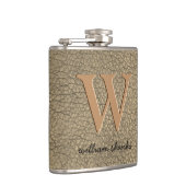 Rustikale khaki Imitate Leder Monogramm Name Chef Flachmann (Rechts)