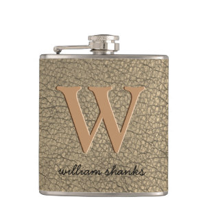 Rustikale Khaki-Kunstleder-Monogramm-Name-Chefin Flachmann