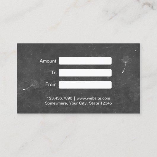 Rustikale Khalkboard Dandelion Geschenkgutscheine Rabattkarte (Rückseite)