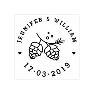 Rustikale Kiefern-Kegel Save the Date, die Datum Gummistempel