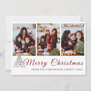 Rustikale Kiefern-Skizze Familienfoto-Collage Weih Feiertagskarte