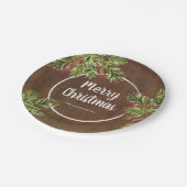 Rustikale Kiefern und Berry Wasserfarbe Weihnachte Pappteller (Schrägansicht)