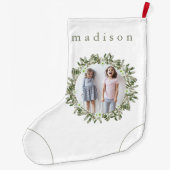 Rustikale Kiefern und Fotos mit Namen Großer Weihnachtsstrumpf (Rückseite)