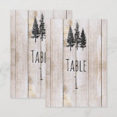Rustikale Kiefernbäume Holz Hochzeit Tisch Nummer Einladung (Vorne/Hinten)