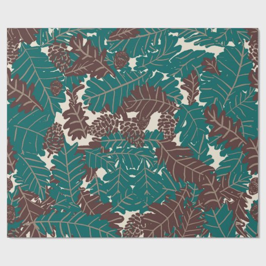 Rustikale Kiefernfüße, Acorne und Herbstblätter Geschenkpapier (Flach)