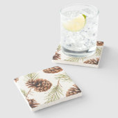 Rustikale Kiefernkone Steinuntersetzer (Seitenansicht)