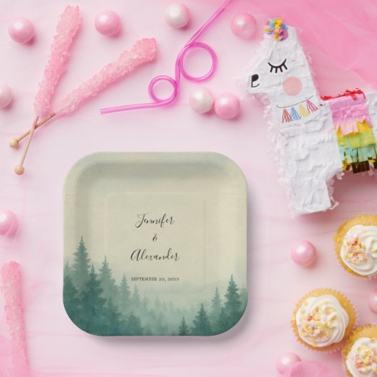 Rustikale Kiefernwälder Hochzeit Pappteller (Party)