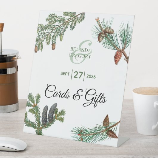 Rustikale Kiefernwälder Hochzeitskarten & Geschenk Sockelschild (In Situ)