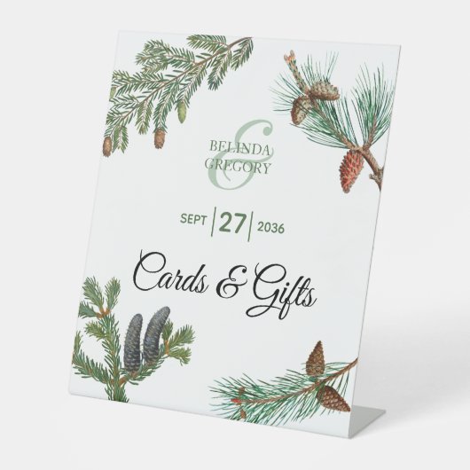 Rustikale Kiefernwälder Hochzeitskarten & Geschenk Sockelschild (Vorderseite)